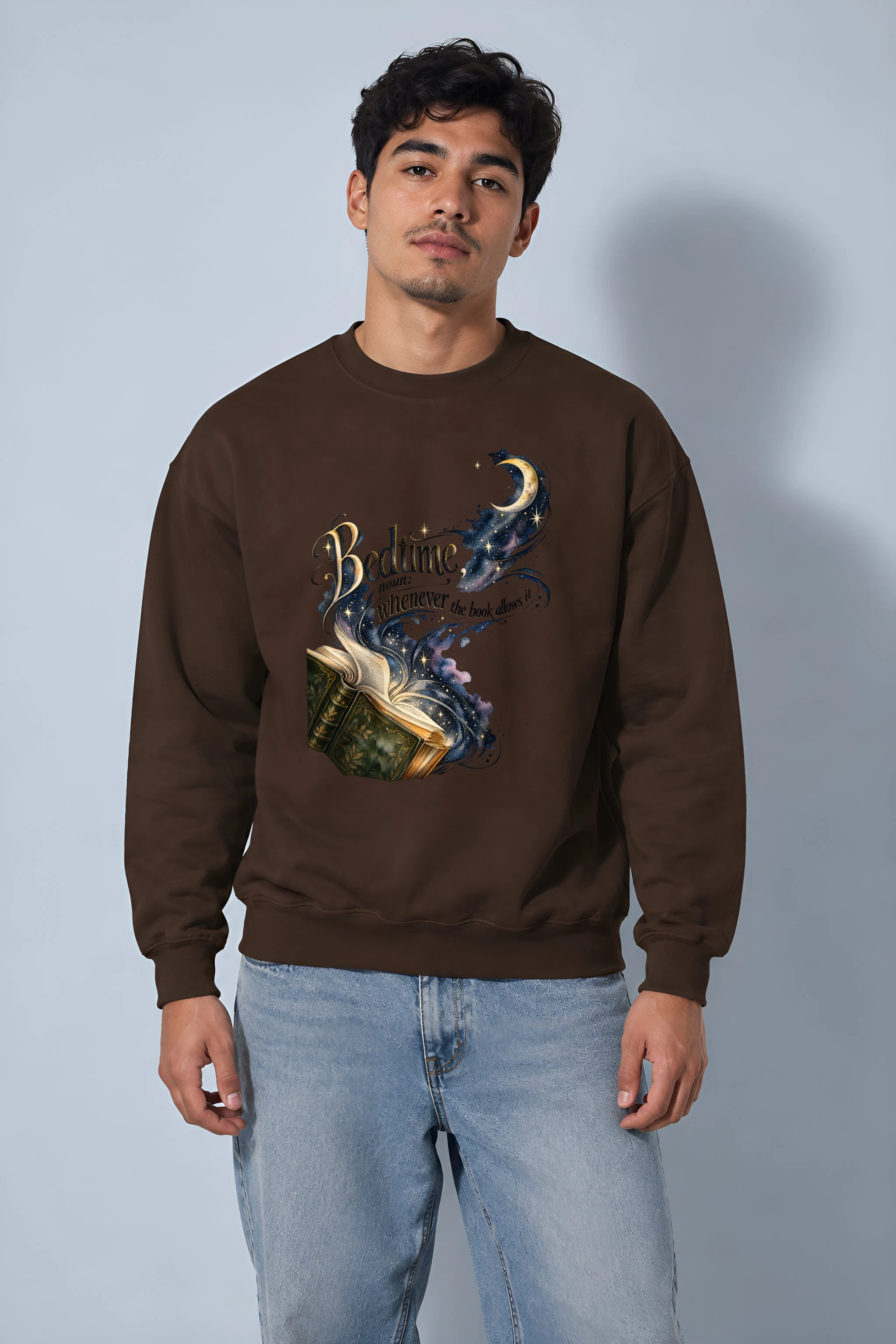 "Book And Crescent Moon" Heavy Blend Unisex Crewneck Sweatshirt