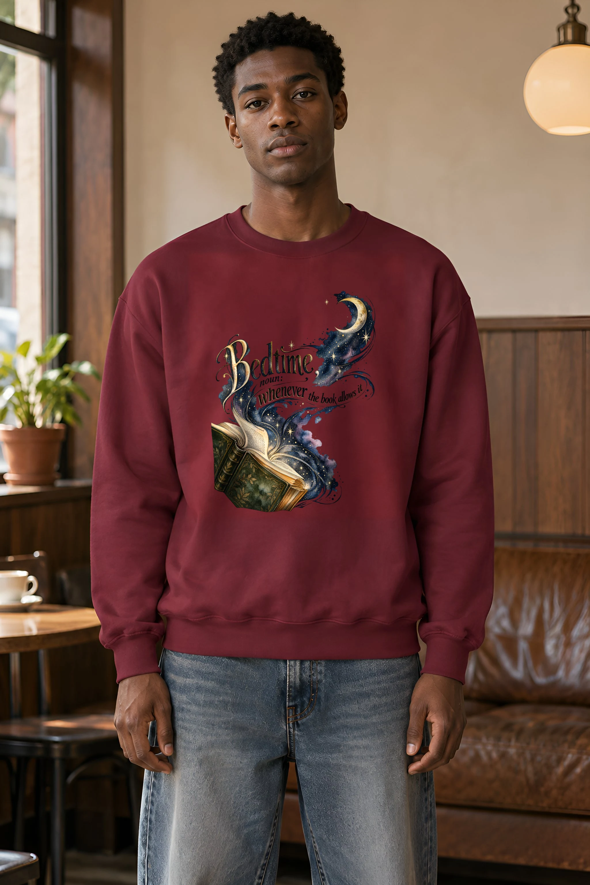 "Book And Crescent Moon" Heavy Blend Unisex Crewneck Sweatshirt