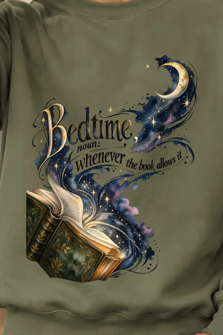 "Book And Crescent Moon" Heavy Blend Unisex Crewneck Sweatshirt - the graphic up close
