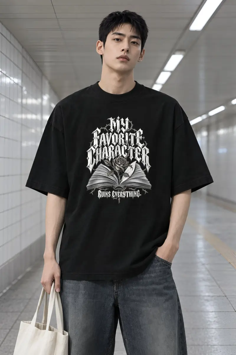 “Book Rose And Thorns” Men’s Oversized Heavyweight Crewneck T-Shirt