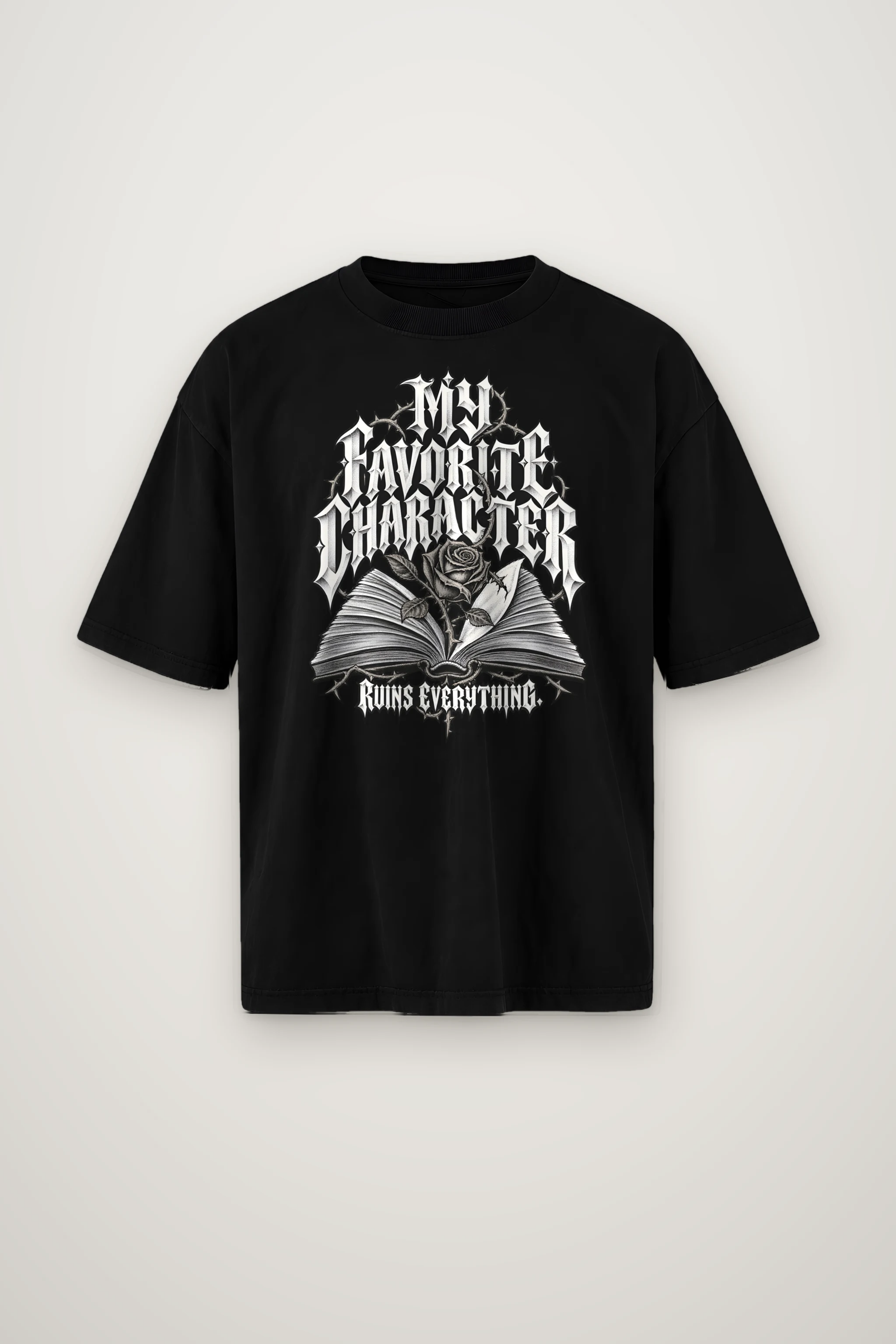 "Book Rose And Thorns" Men's Oversized Heavyweight Crewneck T-Shirt