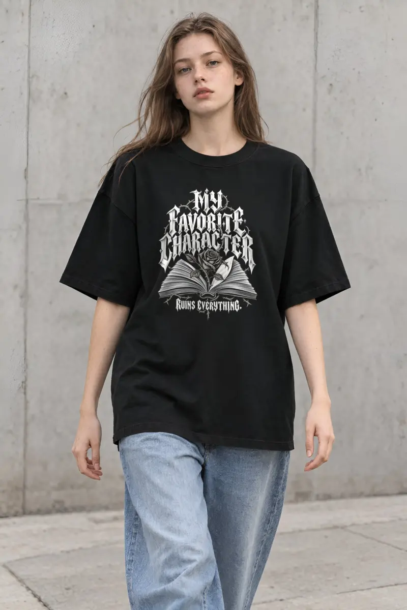"Book Rose And Thorns" Unisex Oversized Heavyweight Crewneck T-Shirt