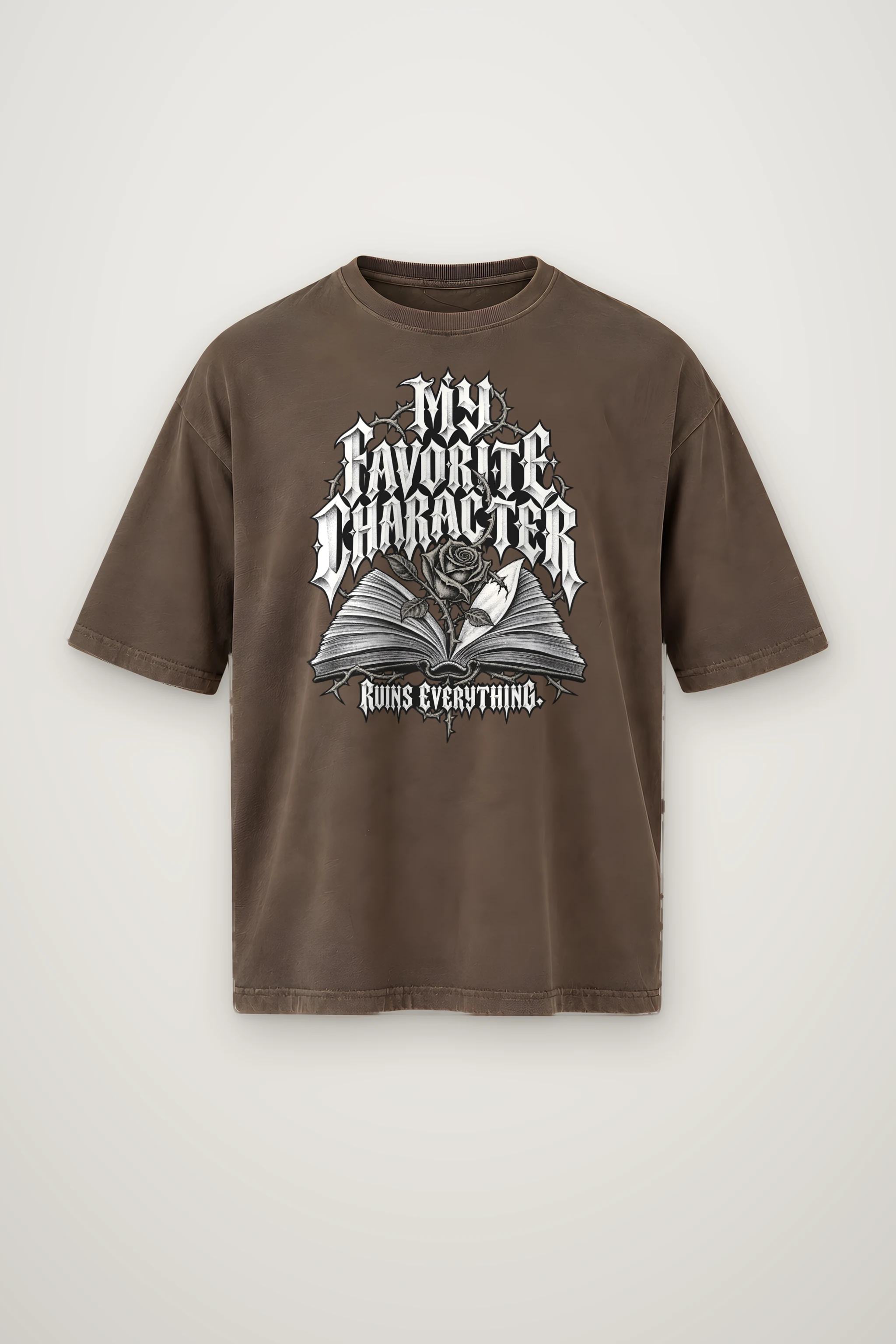 "Book Rose And Thorns" Men's Oversized Heavyweight Crewneck T-Shirt
