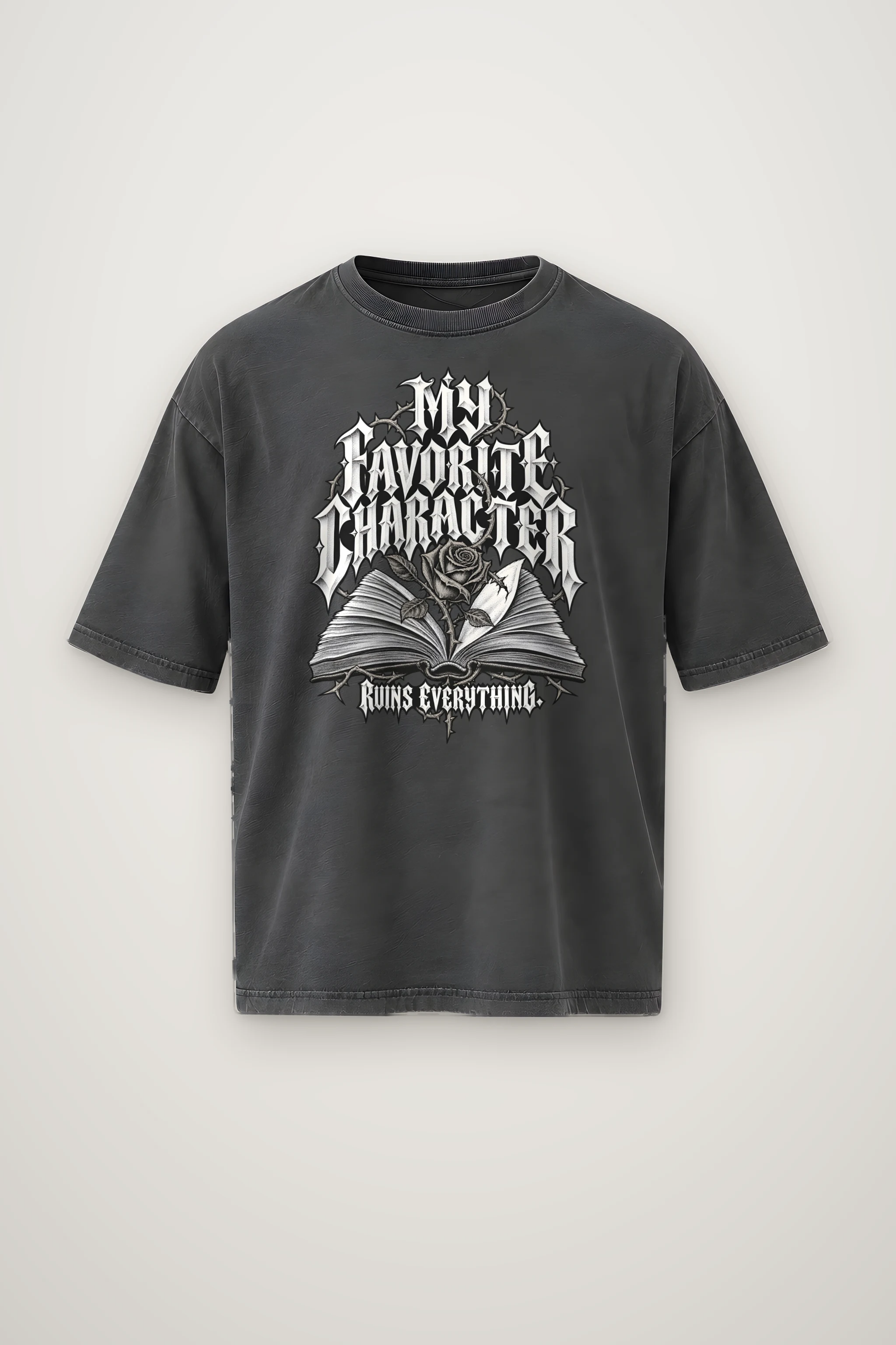 "Book Rose And Thorns" Men's Oversized Heavyweight Crewneck T-Shirt