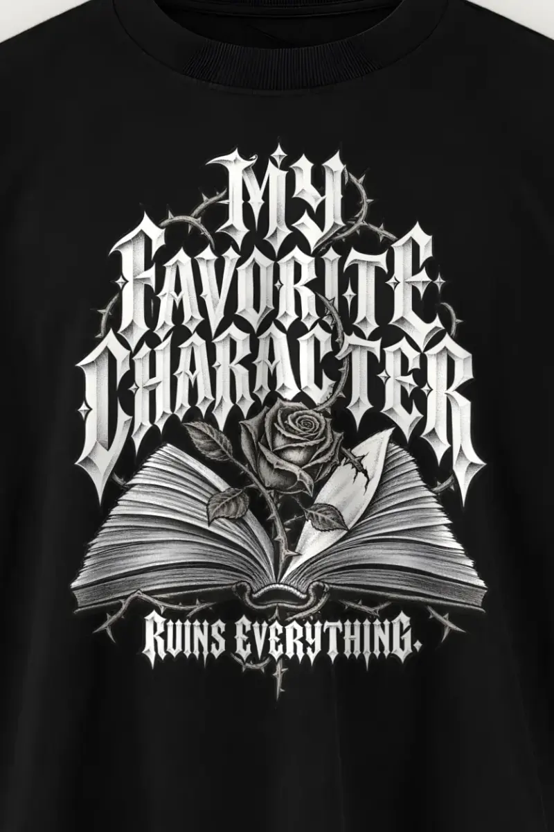 "Book Rose And Thorns" Men’s Oversized Heavyweight Crewneck T-Shirt - the graphic up close