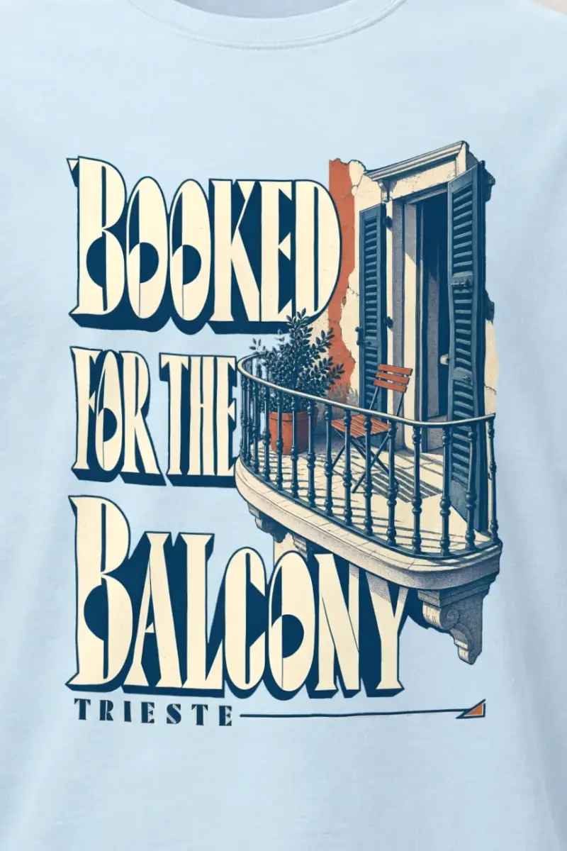 "BOOKED FOR THE BALCONY" Heavyweight Unisex Crewneck T-shirt - the graphic up close