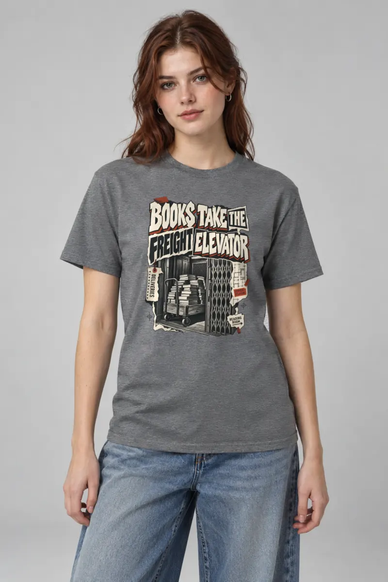 "Books Take the Freight Elevator" Heavyweight Unisex Crewneck T-shirt