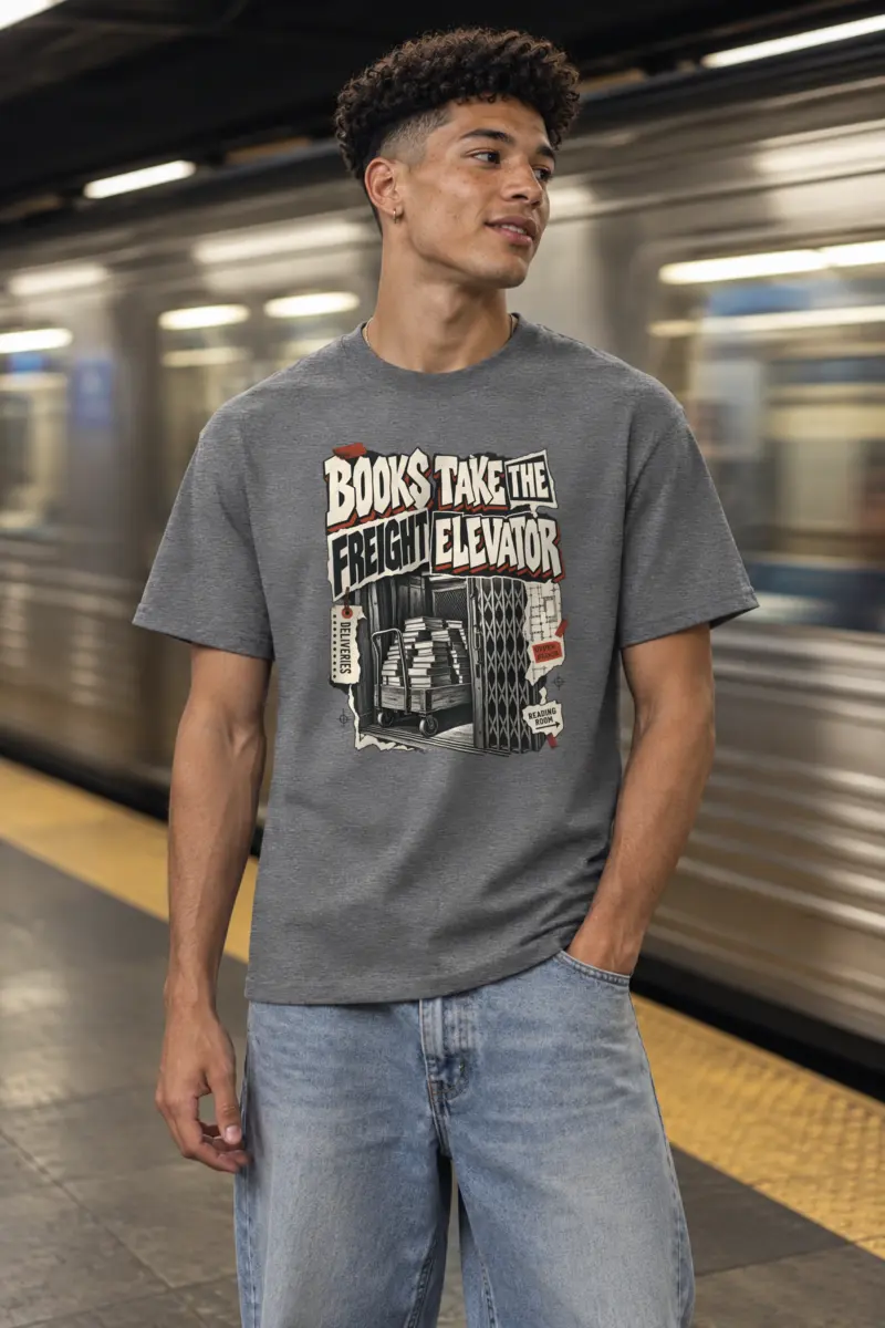 "Books Take the Freight Elevator" Heavyweight Unisex Crewneck T-shirt
