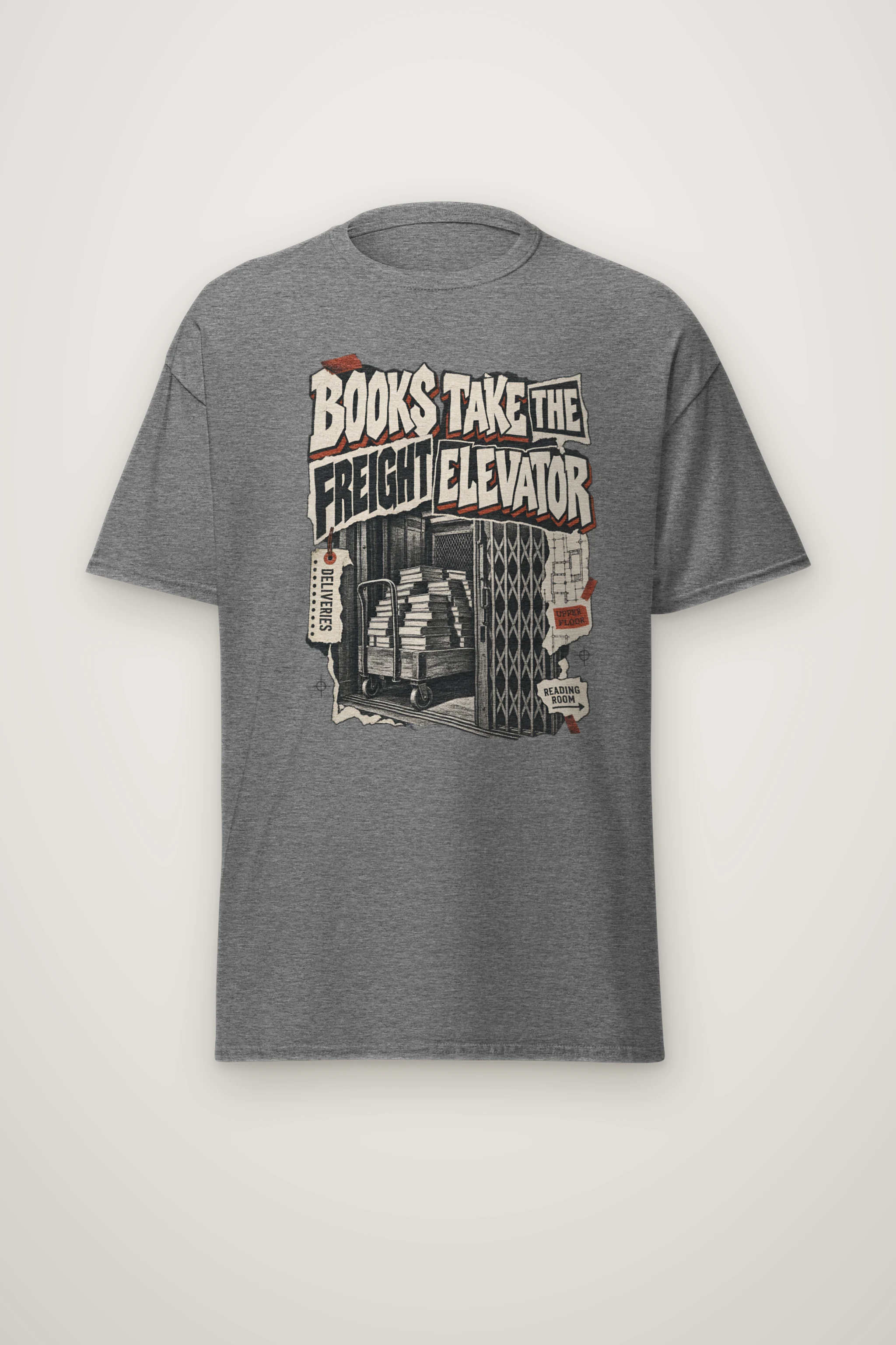 "Books Take the Freight Elevator" Heavyweight Unisex Crewneck T-shirt