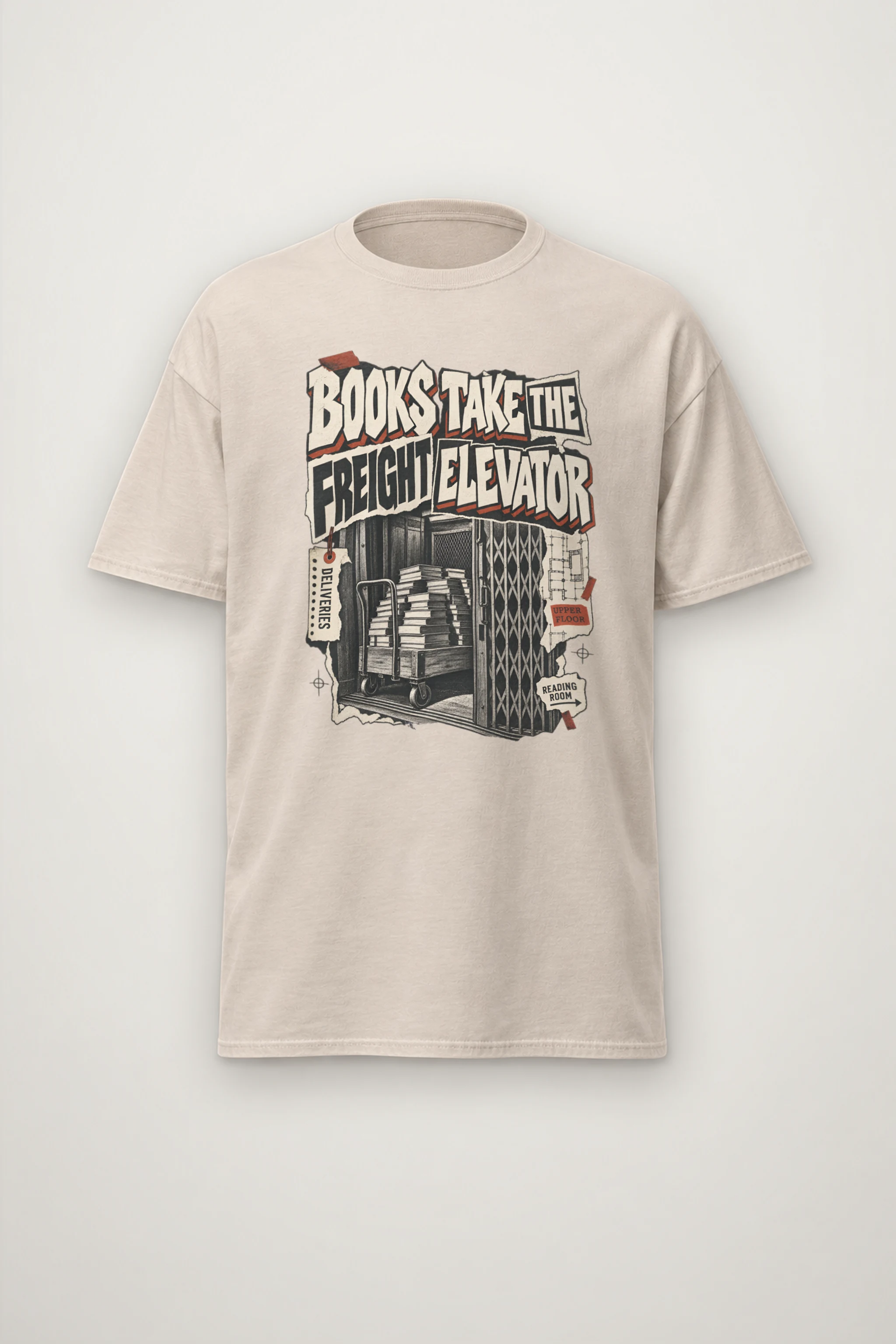 "Books Take the Freight Elevator" Heavyweight Unisex Crewneck T-shirt