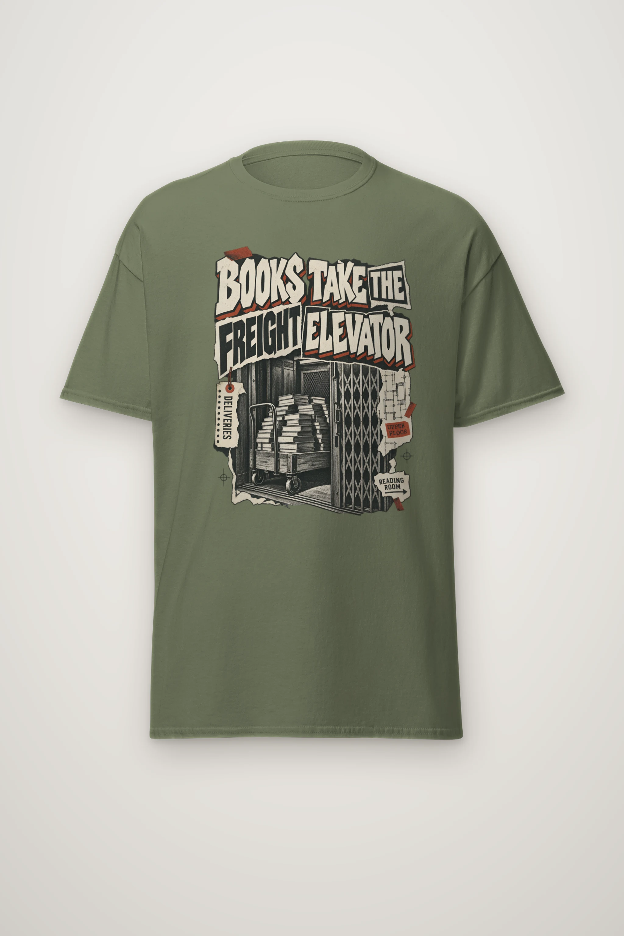 "Books Take the Freight Elevator" Heavyweight Unisex Crewneck T-shirt