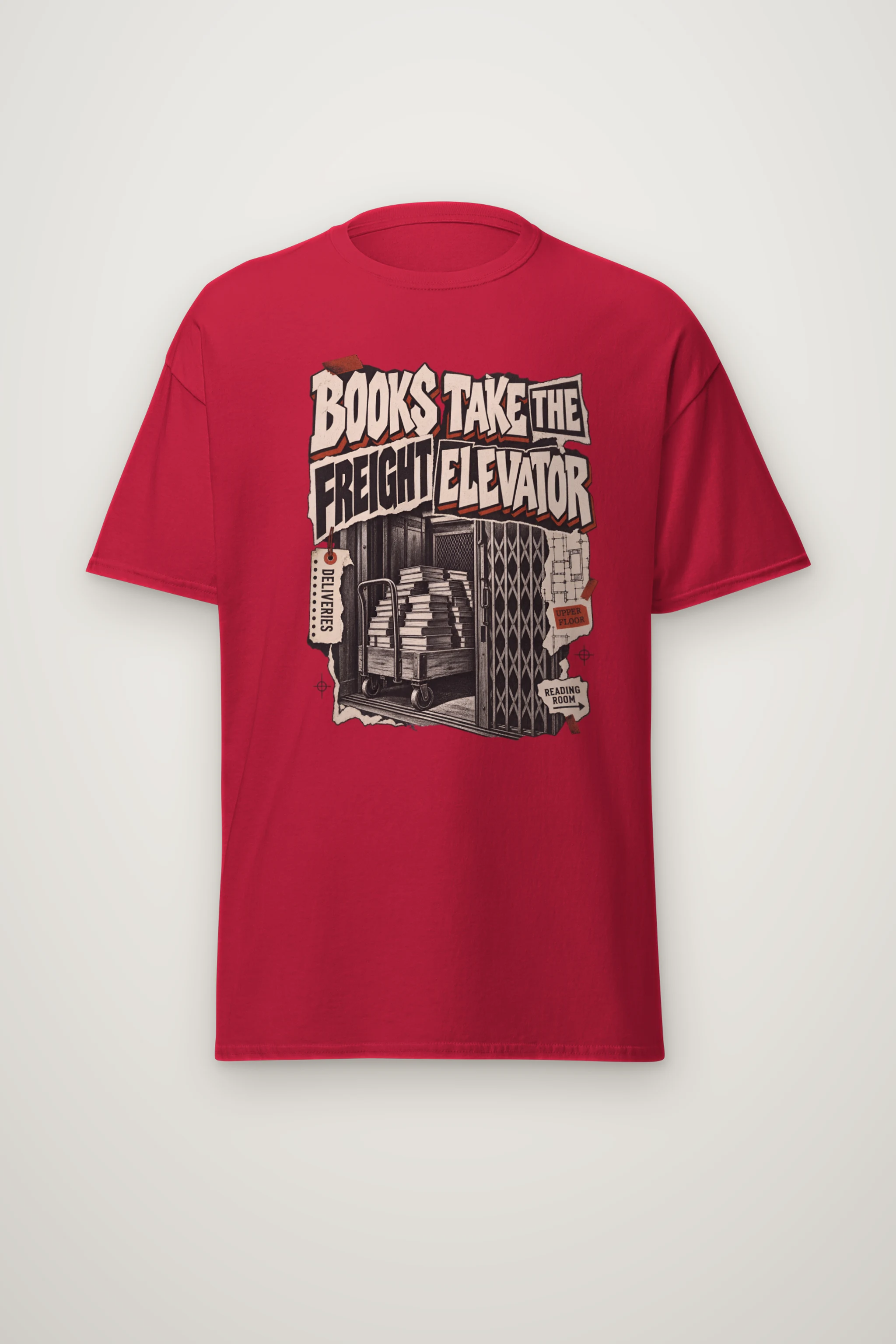 "Books Take the Freight Elevator" Heavyweight Unisex Crewneck T-shirt
