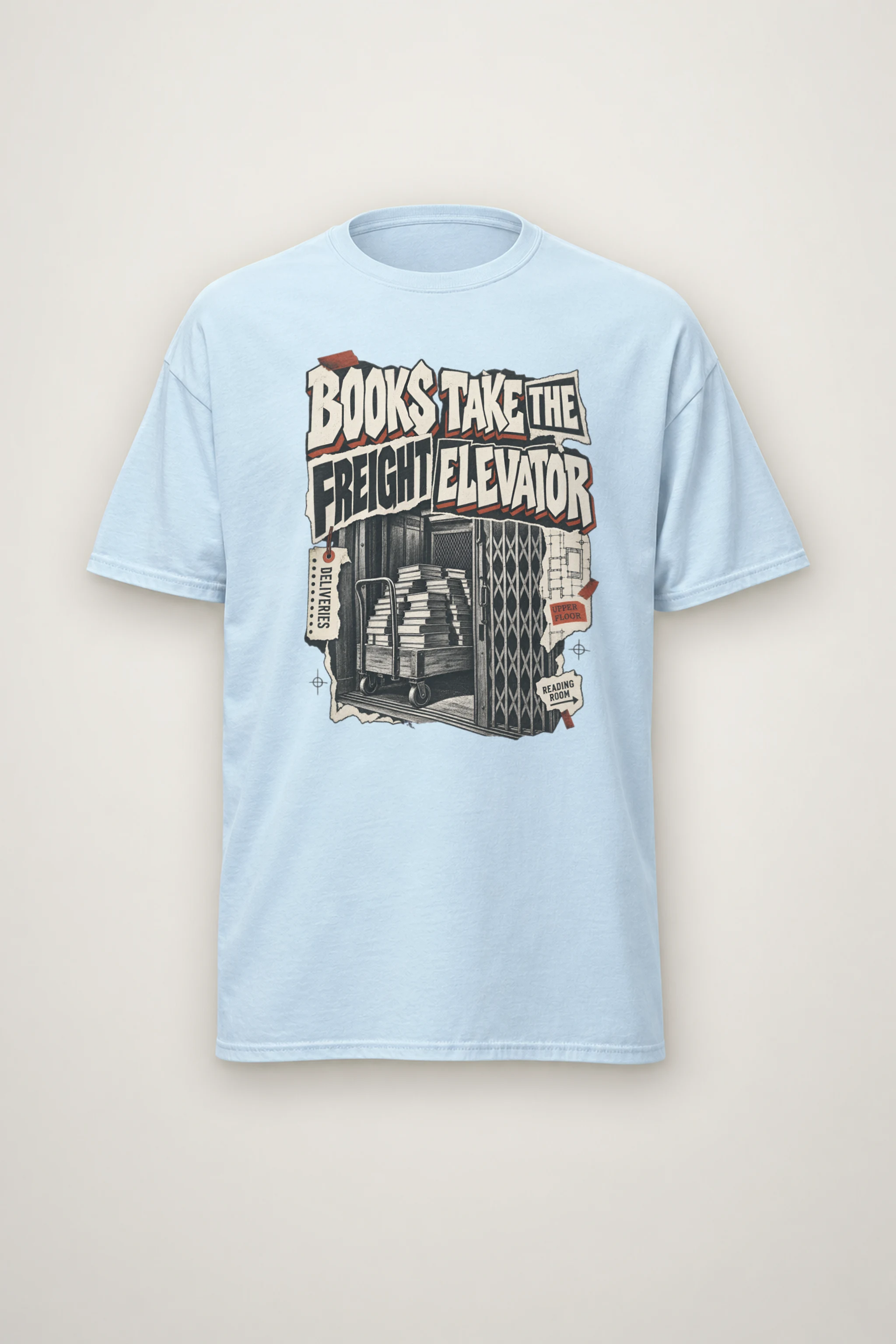 "Books Take the Freight Elevator" Heavyweight Unisex Crewneck T-shirt