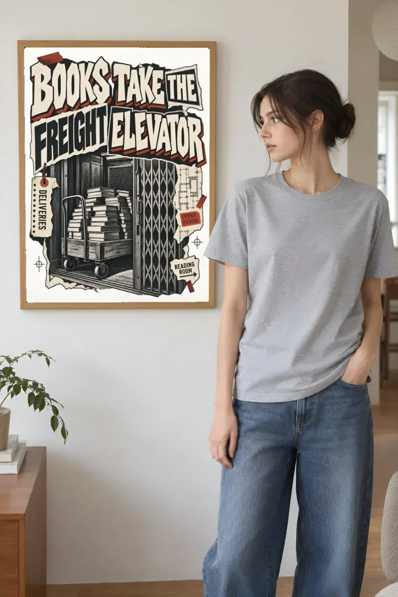 "Books Take the Freight Elevator" Premium Wooden Framed Poster