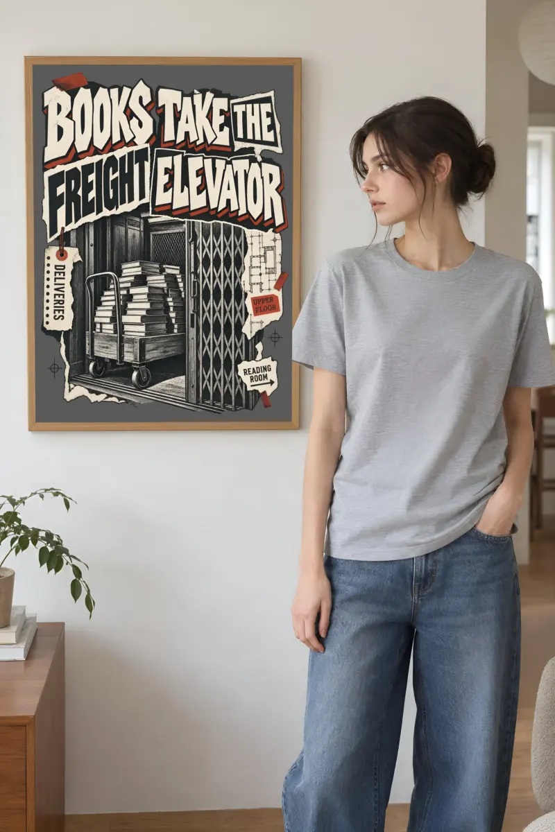 "Books Take the Freight Elevator" Premium Wooden Framed Poster