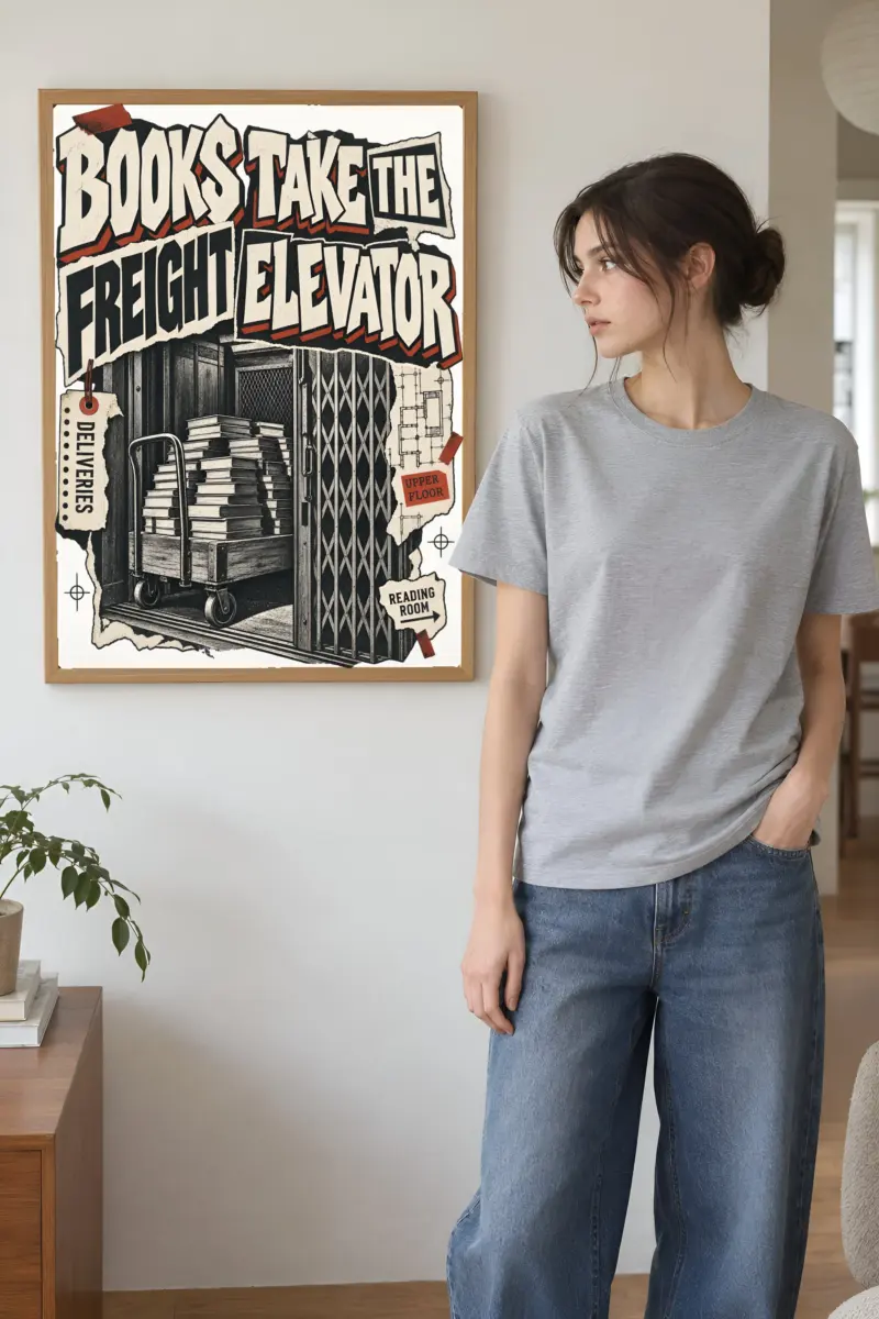 "Books Take the Freight Elevator" Premium Wooden Framed Poster