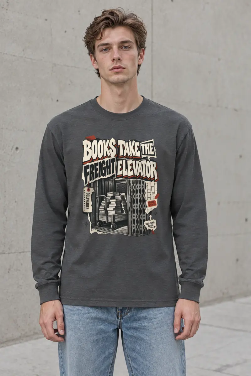 "Books Take the Freight Elevator" Unisex Longsleeve T-shirt