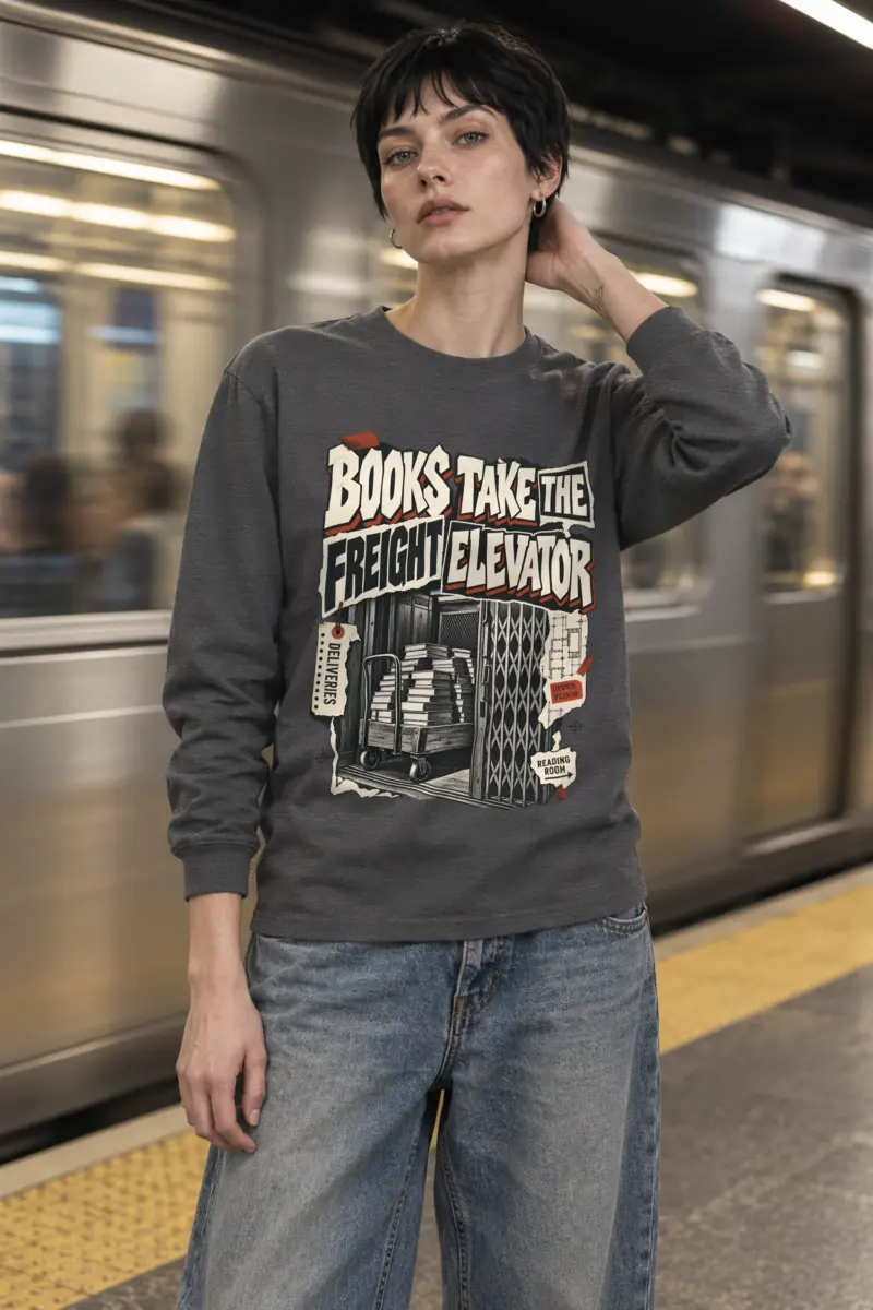 "Books Take the Freight Elevator" Unisex Longsleeve T-shirt
