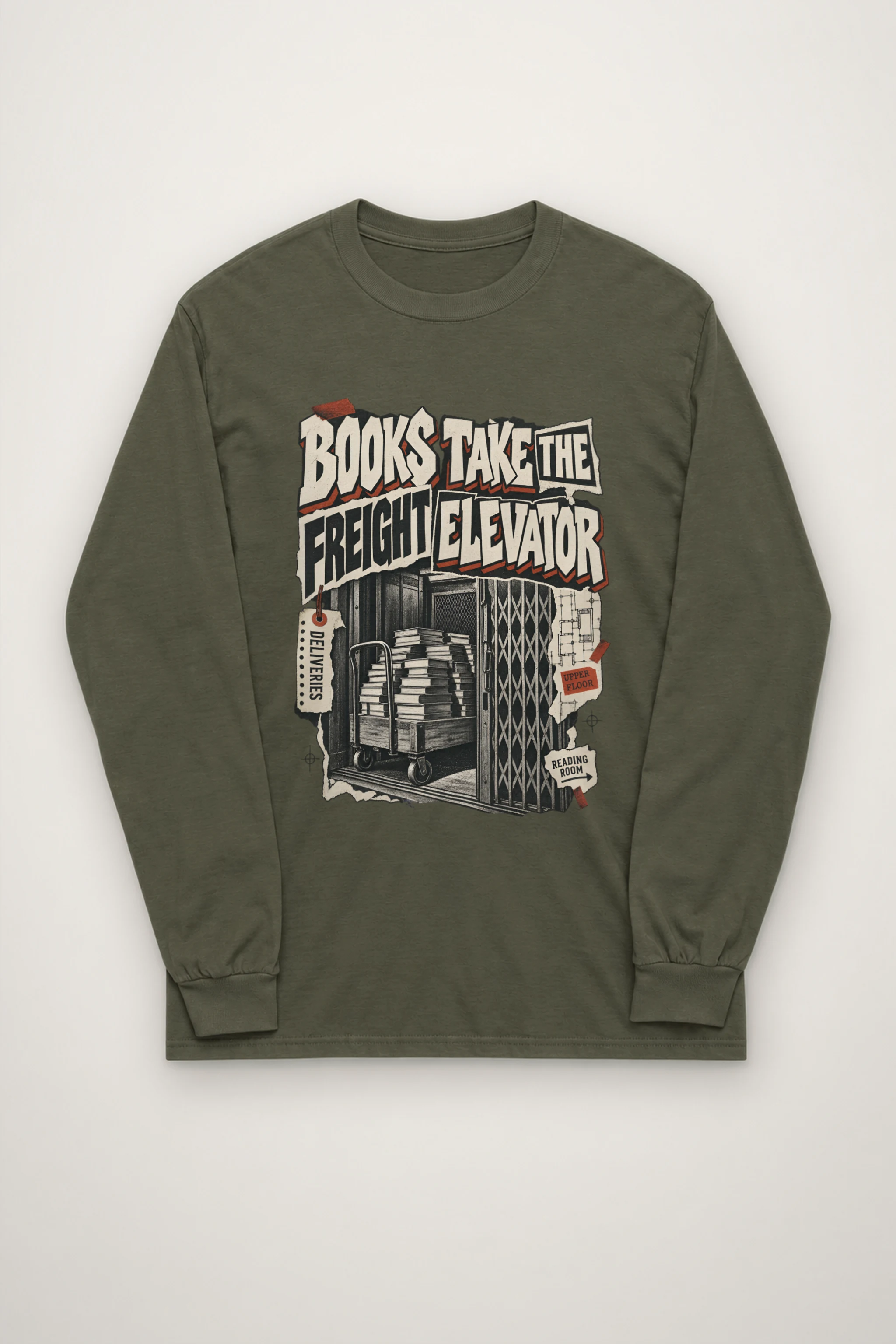 "Books Take the Freight Elevator" Unisex Longsleeve T-shirt