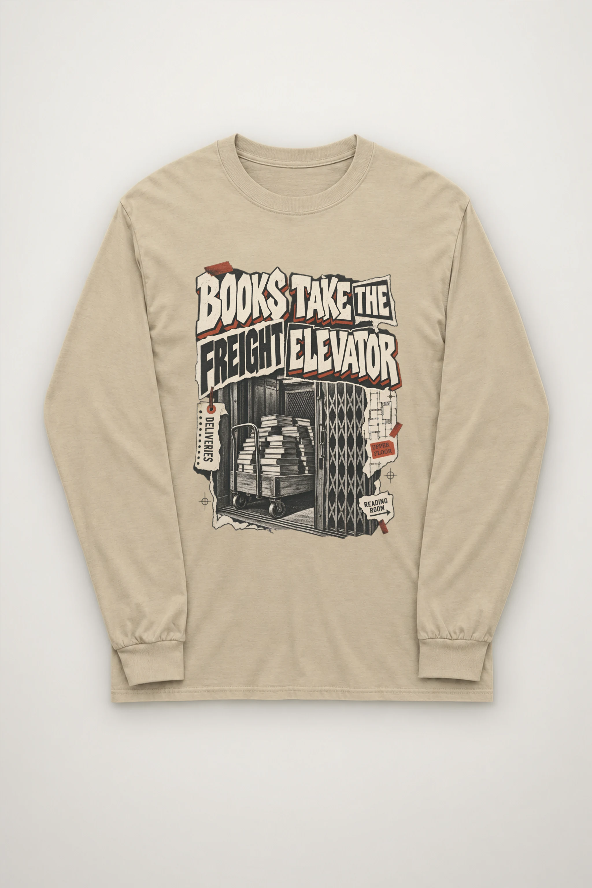 "Books Take the Freight Elevator" Unisex Longsleeve T-shirt