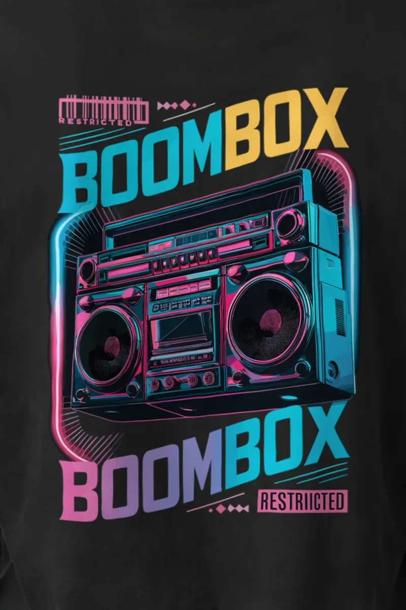 "Boombox Restricted" Unisex Longsleeve T-shirt - the graphic up close