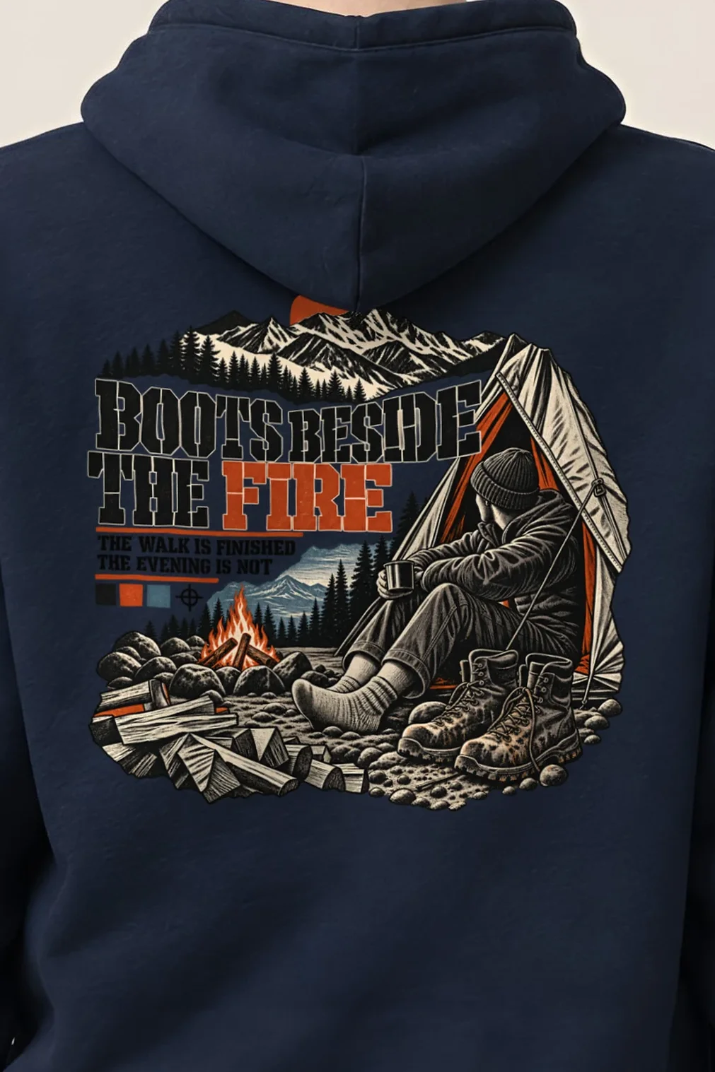 "Boots Beside the Fire" Heavy Blend Unisex Pullover Hoodie - the graphic up close
