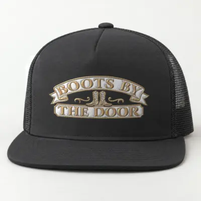 "Boots by the Door" 5 Panel Trucker Cap · Embroidered