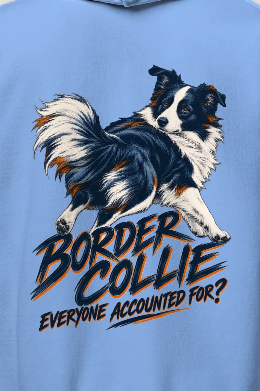 "Border Collie Everyone Accounted For" Heavy Blend Unisex Pullover Hoodie - the graphic up close
