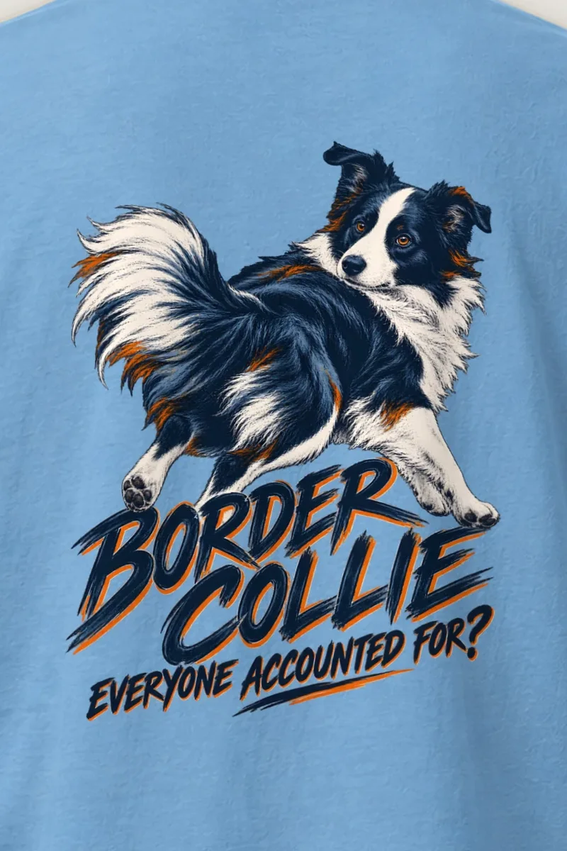 "Border Collie Everyone Accounted For" Heavyweight Unisex Crewneck T-shirt - the graphic up close