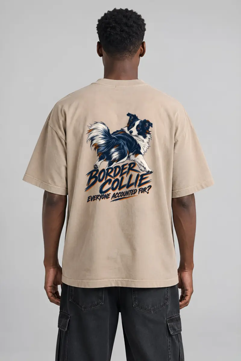 “Border Collie Everyone Accounted For” Men’s Oversized Heavyweight Crewneck T-Shirt