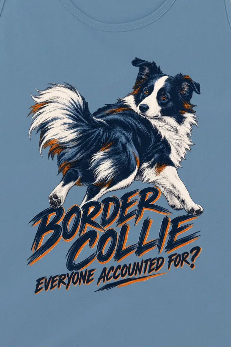 "Border Collie Everyone Accounted For" Unisex Jersey Tank - the graphic up close