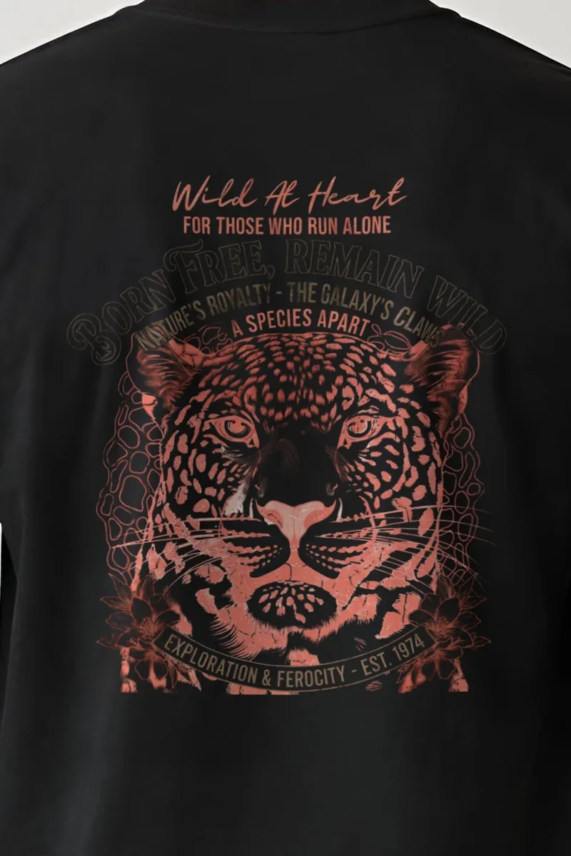 "Born Free Remain Wild" Heavyweight Unisex Crewneck T-shirt - the graphic up close