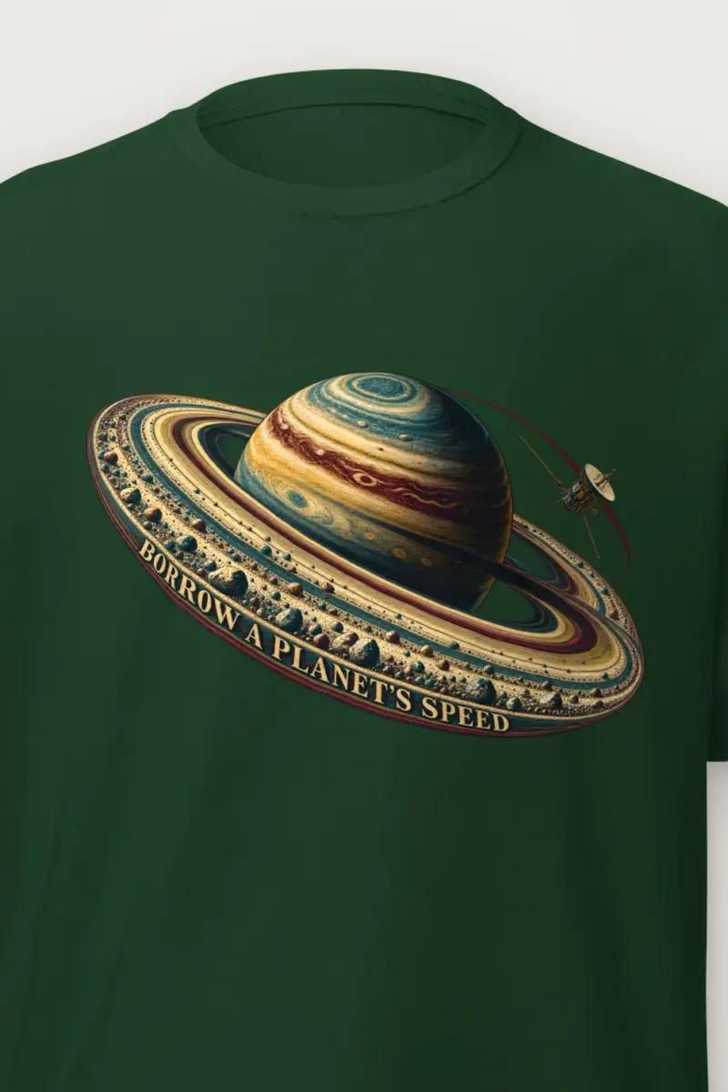 "Borrow a Planet’s Speed" Heavyweight Unisex Crewneck T-shirt - the graphic up close