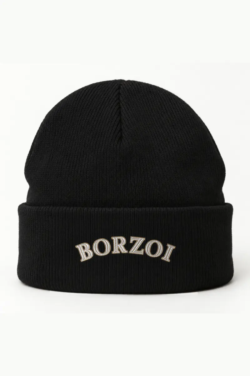 "Borzoi Serif Arch" Cuffed Beanie · Embroidered