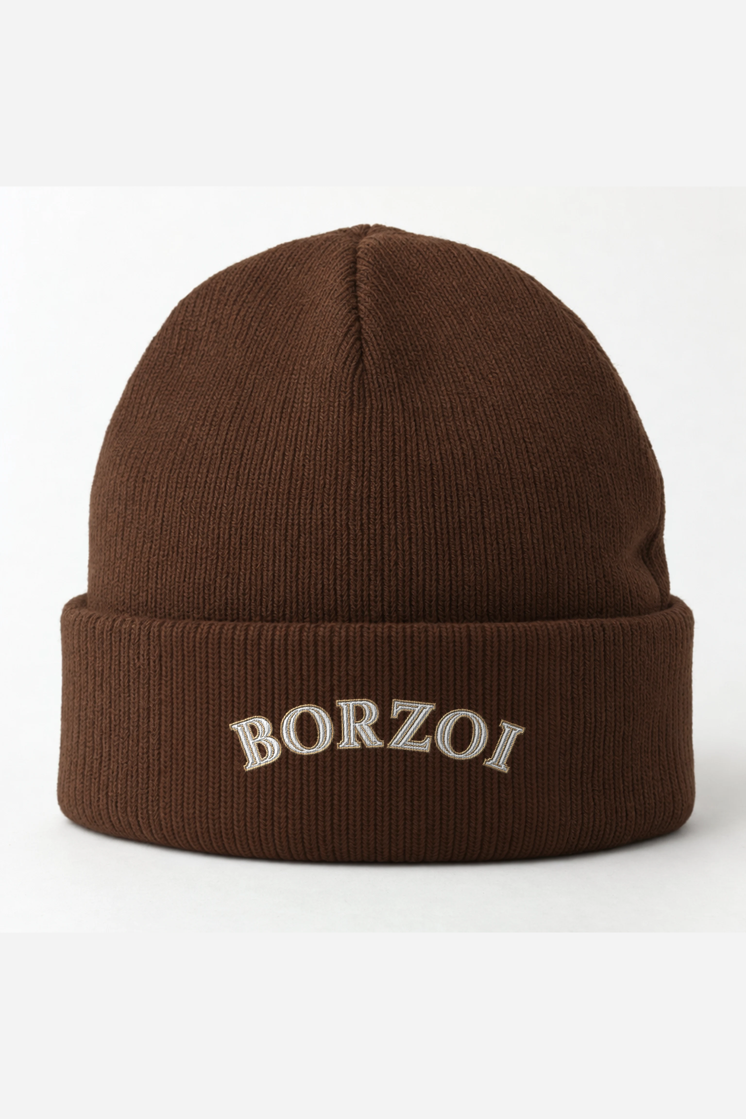 "Borzoi Serif Arch" Cuffed Beanie · Embroidered