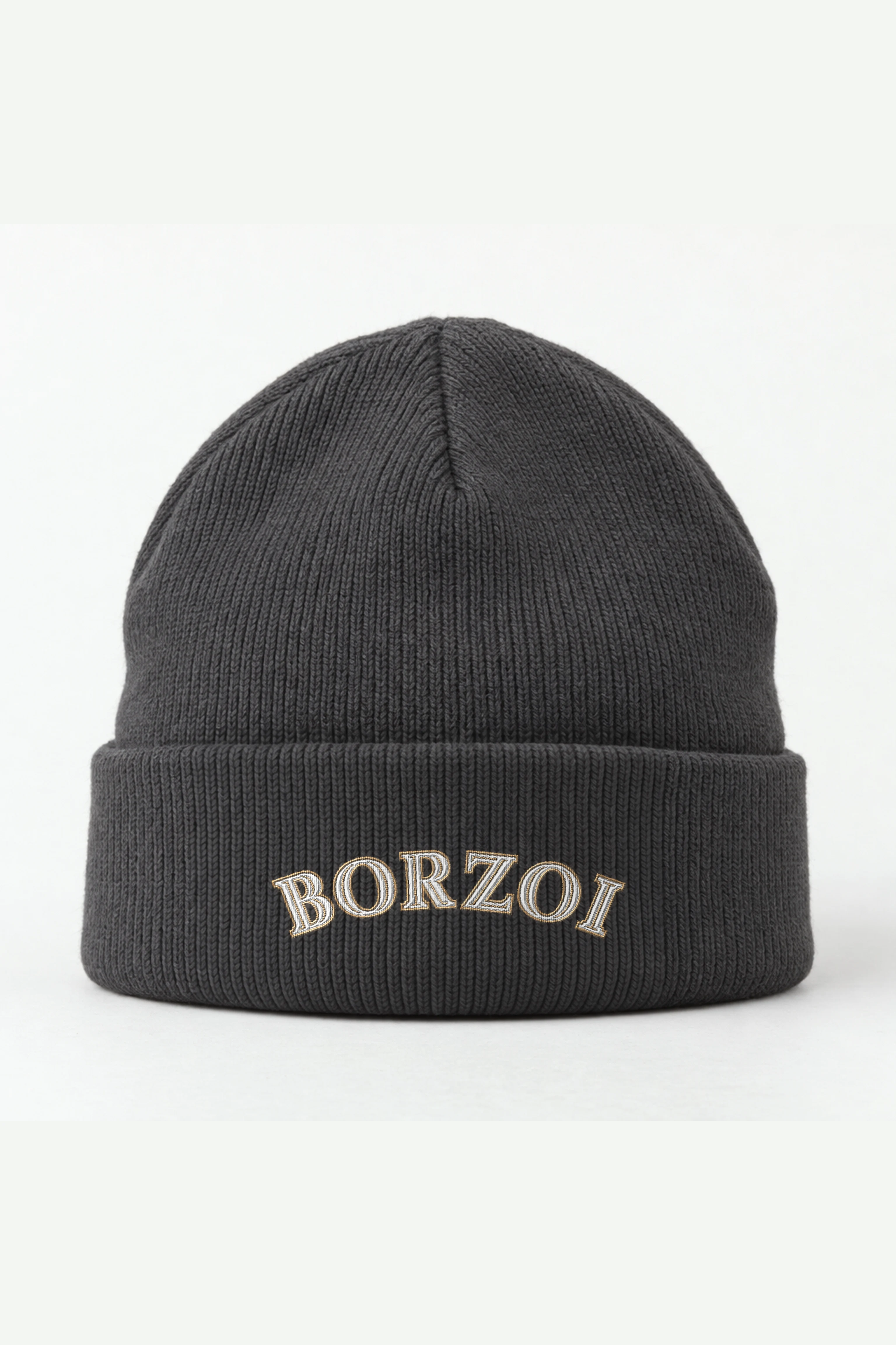 "Borzoi Serif Arch" Cuffed Beanie · Embroidered