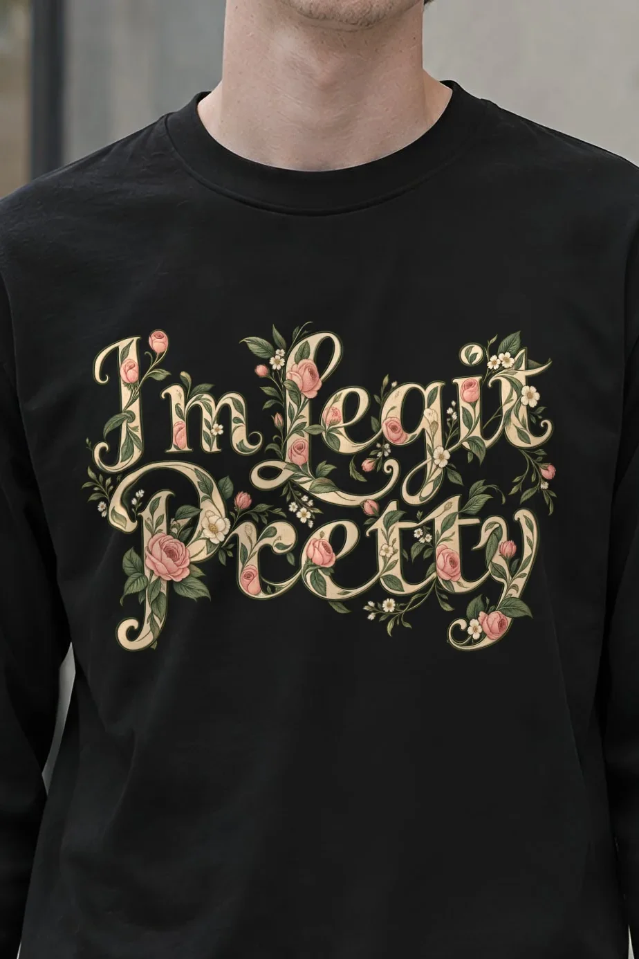 "Botanical Rose Lettering" Unisex Longsleeve T-shirt - the graphic up close
