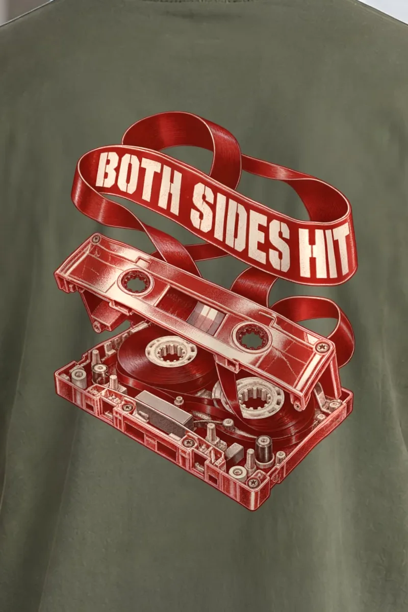 "Both Sides Hit" Heavyweight Unisex Crewneck T-shirt - the graphic up close