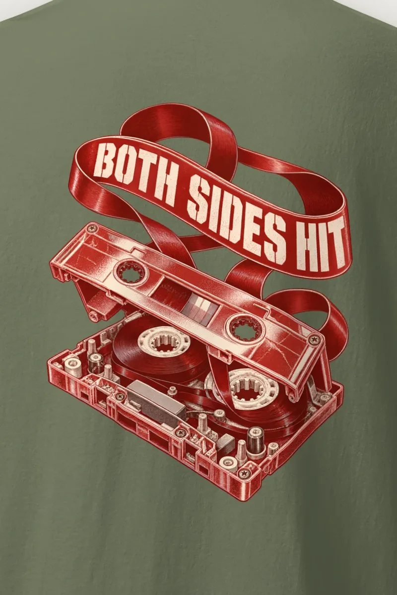 "Both Sides Hit" Heavyweight Unisex Crewneck T-shirt - the graphic up close