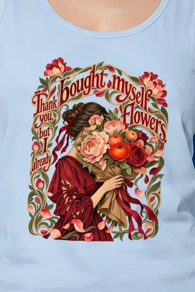 "Bought Myself Flowers" Unisex Jersey Tank - the graphic up close