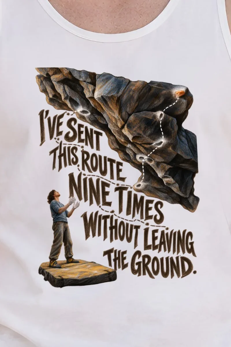 "Boulder Route Rehearsal" Unisex Jersey Tank - the graphic up close