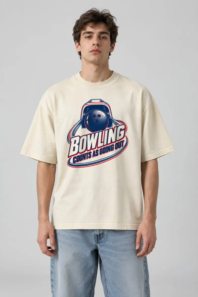 “Bowling Counts as Going Out” Men’s Oversized Heavyweight Crewneck T-Shirt