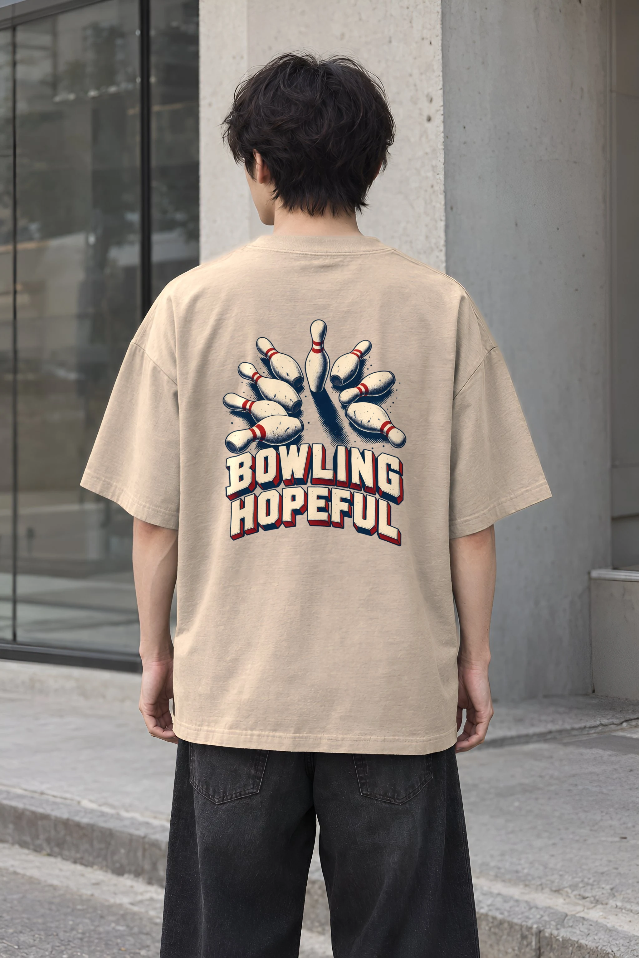 "Bowling Hopeful" Men's Oversized Heavyweight Crewneck T-Shirt