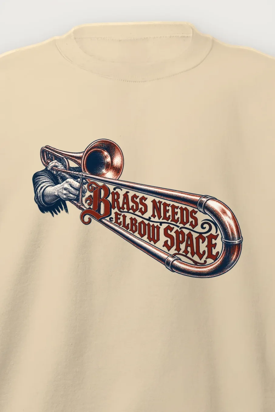 "Brass Needs Elbow Space" Heavy Blend Unisex Crewneck Sweatshirt - the graphic up close