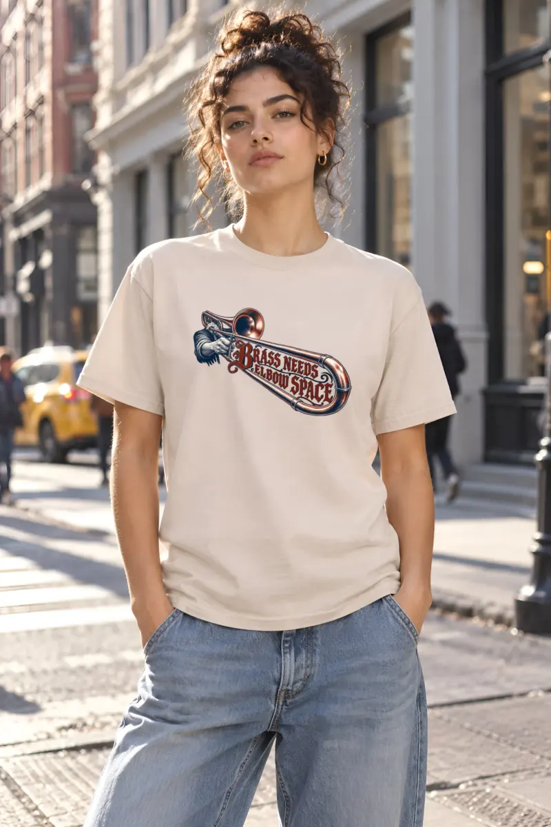 "Brass Needs Elbow Space" Heavyweight Unisex Crewneck T-shirt