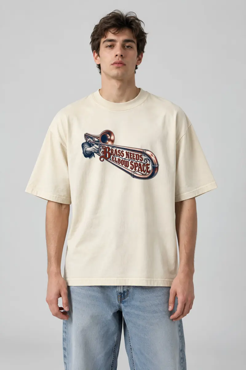 "Brass Needs Elbow Space" Unisex Oversized Heavyweight Crewneck T-Shirt