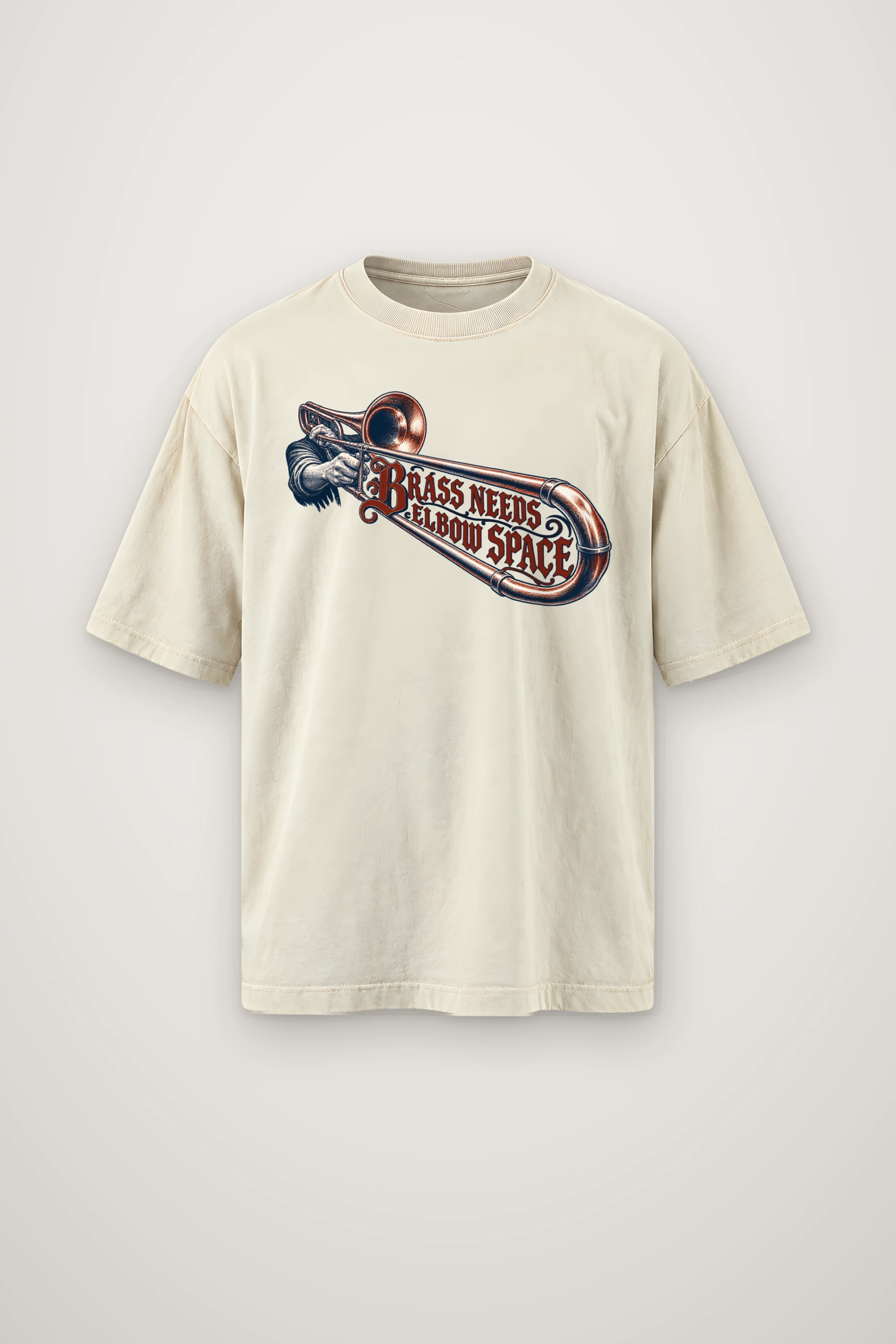 "Brass Needs Elbow Space" Men's Oversized Heavyweight Crewneck T-Shirt