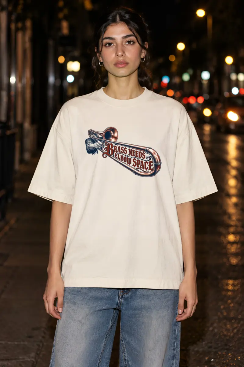 "Brass Needs Elbow Space" Unisex Oversized Heavyweight Crewneck T-Shirt