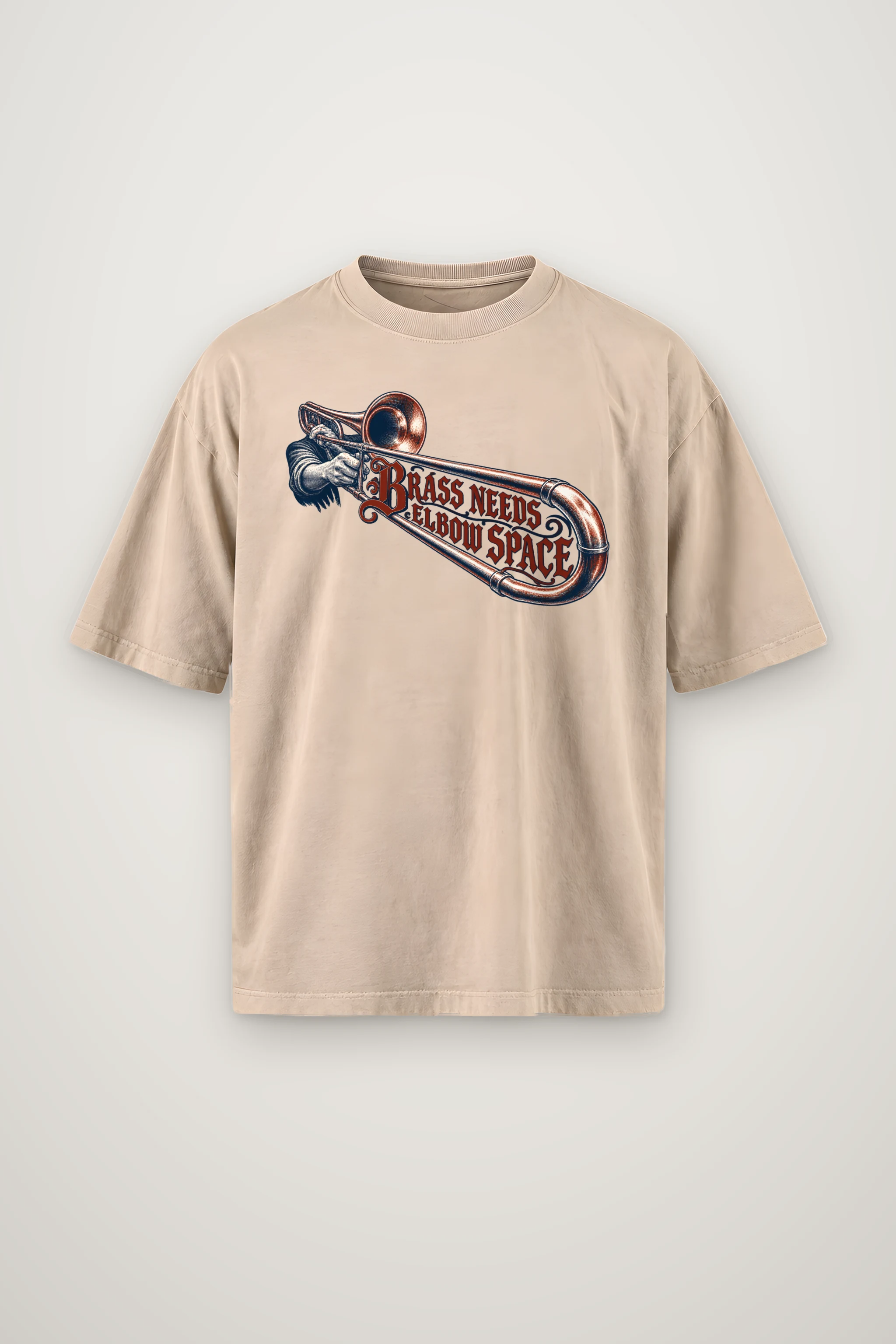 "Brass Needs Elbow Space" Men's Oversized Heavyweight Crewneck T-Shirt