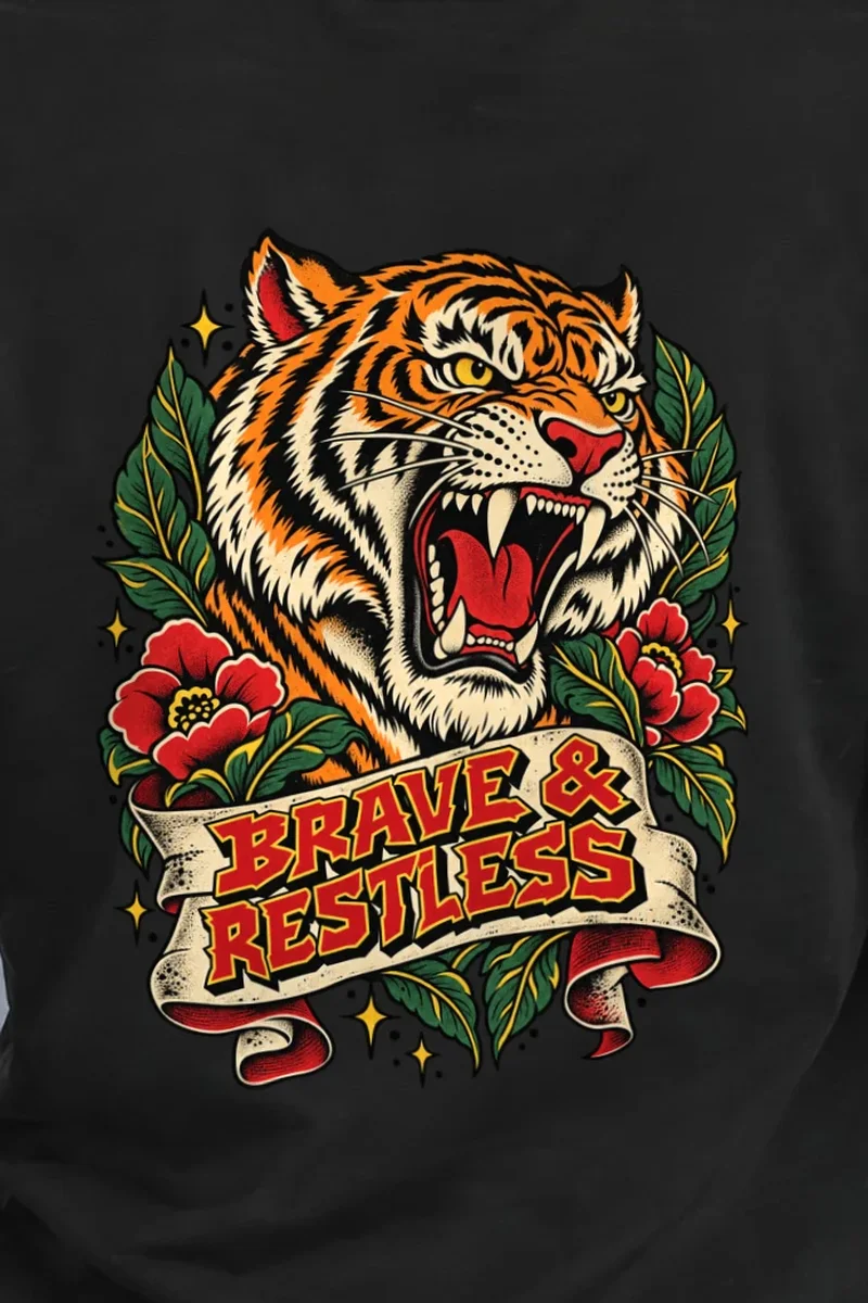 "Brave & Restless" Heavyweight Unisex Crewneck T-shirt - the graphic up close